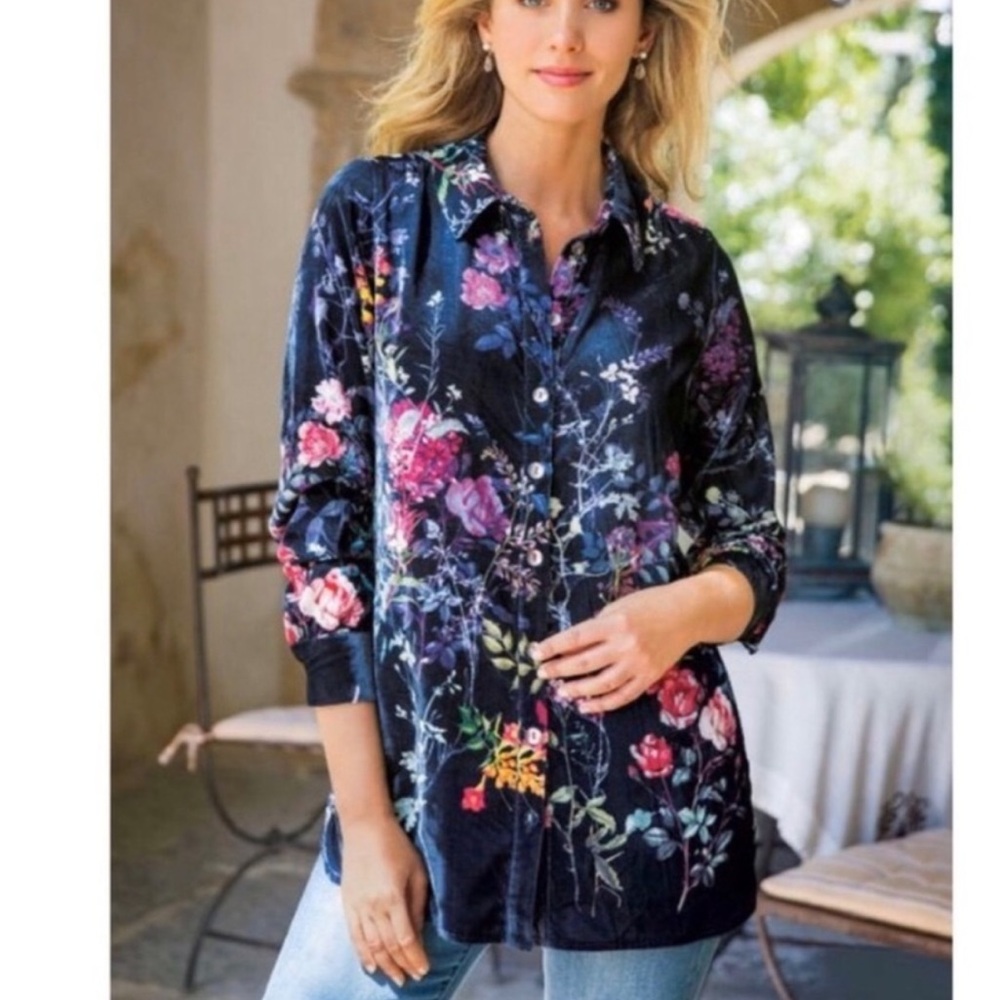 Soft Surroundings Jardin Velvet Shirt size small